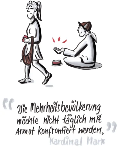 Illustration für die Caritas zum Thema Betteln und Armut